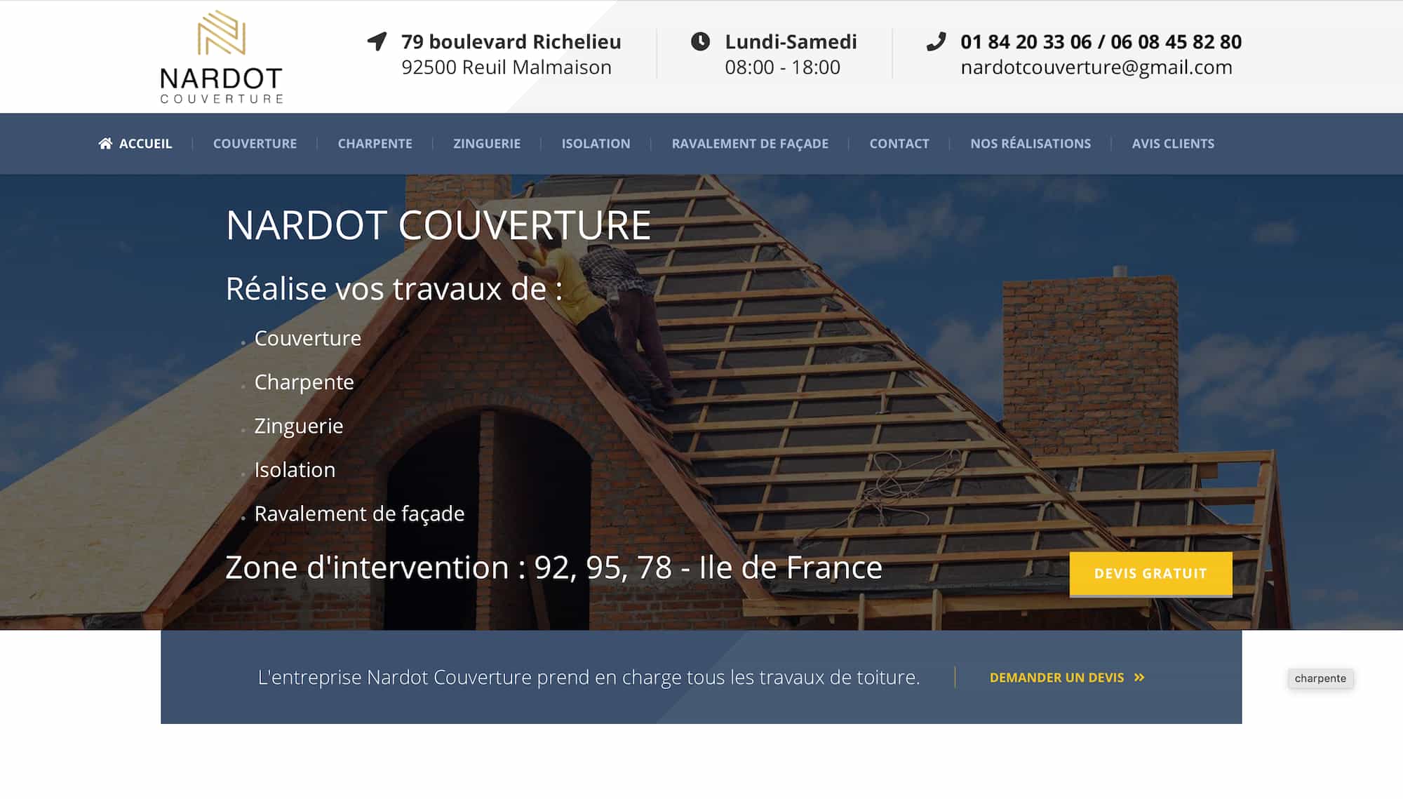 Site web Nardot Couvreur