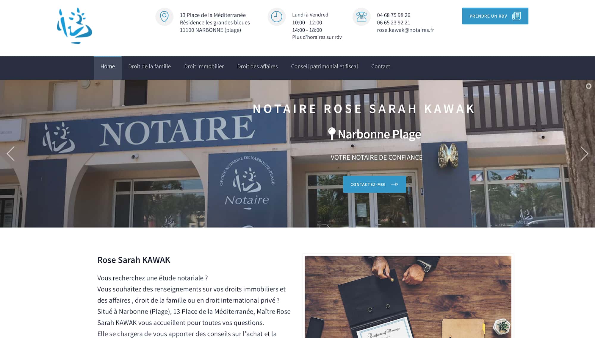 Site web notaire Rose Kawak